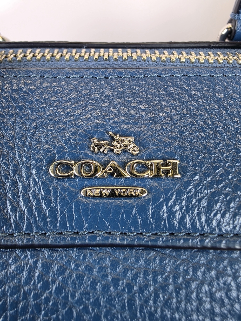 Coach Bennett Shearling Blue Pebble Leather Satchel Hand Crossbody Bag Sherpa - Picture 4 of 13